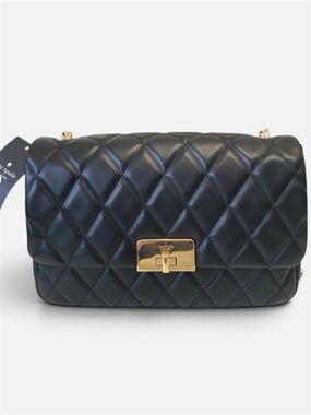 Kate Spade Black Carey Smooth Leather Medium Flap Quilted Turn-Lock Bag NWT
